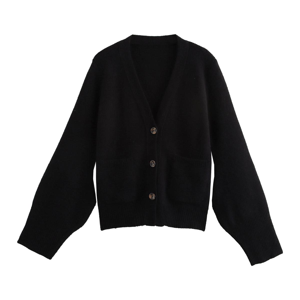 

Женский элегантный однотонный вязаный кардиган с длинными рукавами, V-образным вырезом, однобортный, с карманом, осенний женский свитер для поездок на работу и верх S чёрный