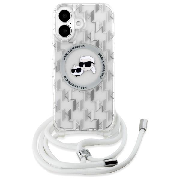 Karl Lagerfeld Klhmp16Shckcklct Iphone   16 6.1 Transparent Hardcase Iml Crossbody Monogram Karl & Choupette Head Magsafe