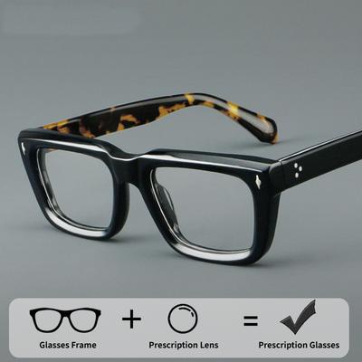 Modische Dickrand-Acetat-Brille Herren Vintage Quadratisch Myopie Korrektionsbrillen Rahmen Lesebrille Luxusmarke Brillen