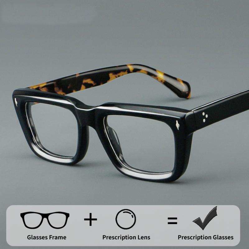 Bai Fen Bai Electronic 3C Men's Fashion Thick Frame Acetate Glasses Vintage Square Myopia Prescription Eyeglasses Frame Reading Glasses Luxury Brand Eyewear Cm