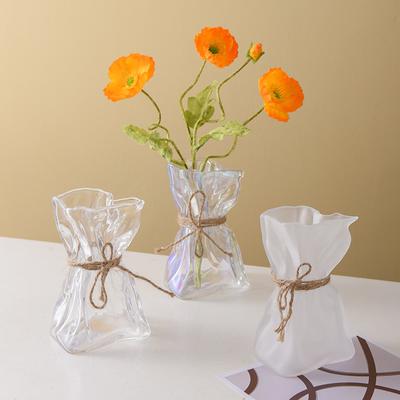 Glass Vase Irregularly Folded Road Clear Glass Vase Creative Handicraft Ornaments Hydroponic Art Flower Vases Terrarium Pots
