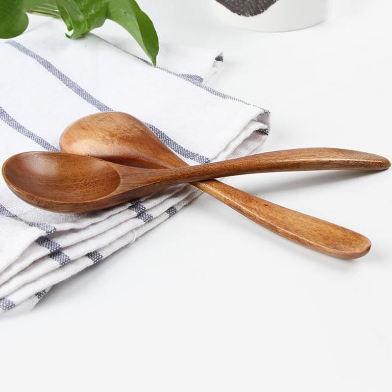 1PC High-Quality Kitchen Home Tableware Natural Wood Soup Spoon Practical Teaspoons Creative Solid