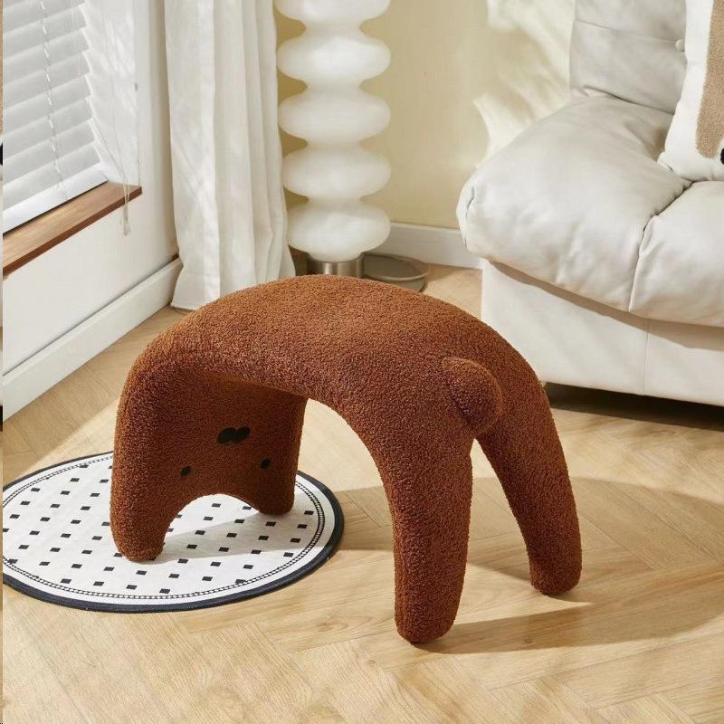 Cute Cat Stool, Household Entrance Shoe Rack Bench, Hallway Sofa Stool, Lamb Fleece Vanity Makeup Stool