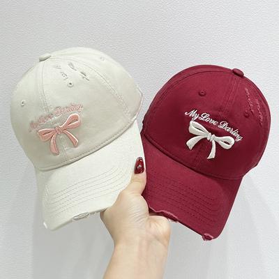 Korean Bow Baseball Cap Women Y2K Pink Bows Embroidered Snapback Hat Summer Adjustable Soft Top Peaked Caps Gorras