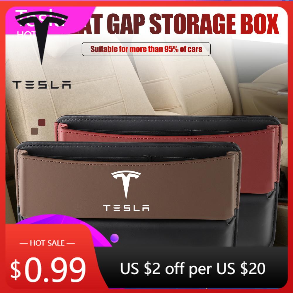 Car Sticker 2025 New Tesla Car Seat Gap Organizer Multifunction Console Crevice Lesther Storage Box Auto Accessories For Tesla M