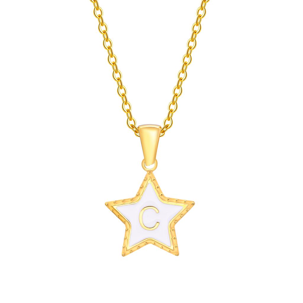 Initial Alphabet A-Z 26 Letter Star Pendant Necklaces for Women,Cute Romantic Stainless Steel Charm Necklace Name Collar Jewelry