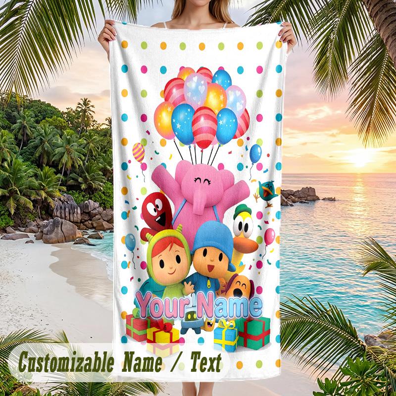 Pocoyó Beach Towel, Personalized Custom Text, Quick Dry Soft Large Towel For Swimming Pool Travel