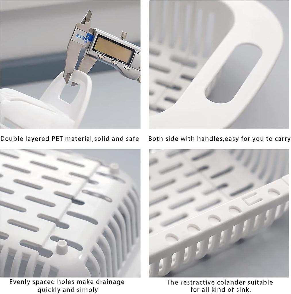 Extendable Over the Sink Colander Fruits and Vegetables Drain Basket Adjustable Strainer Sink Washing Basket for Kitchen