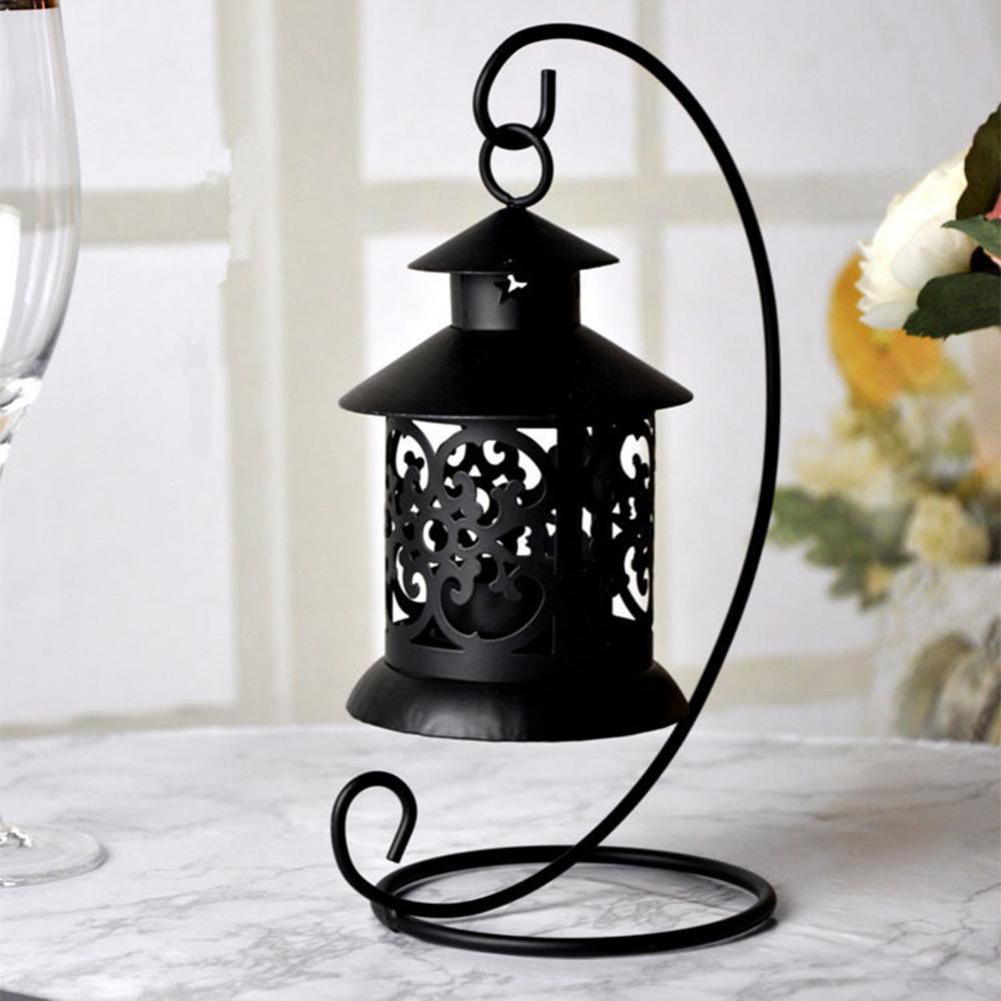 Hanging Candlestick Wrought Iron Art Vintage Hollow Out Lantern Candle Holder Tabletop Wedding Party Romantic Home Decoration