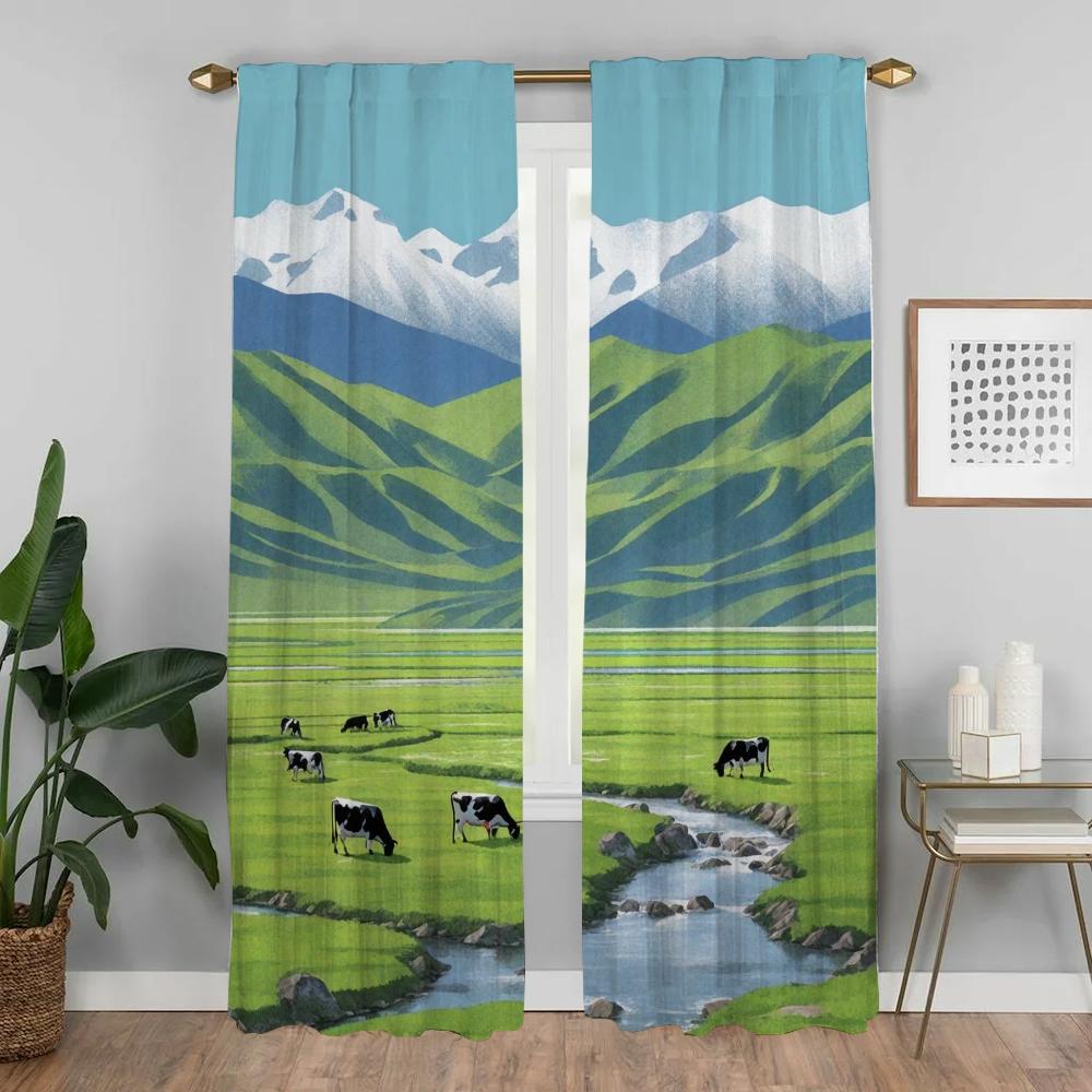 Kuh in der Prärie Heim-Interieur Vorhänge für Wohnzimmer Halloween-Dekoration Raumteiler Verdunkelungsvorhang für Zimmer 2 Paneele Kind