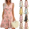 Dames zomerjurken losse V-hals mouwloze zomerjurken jurk met zakken
