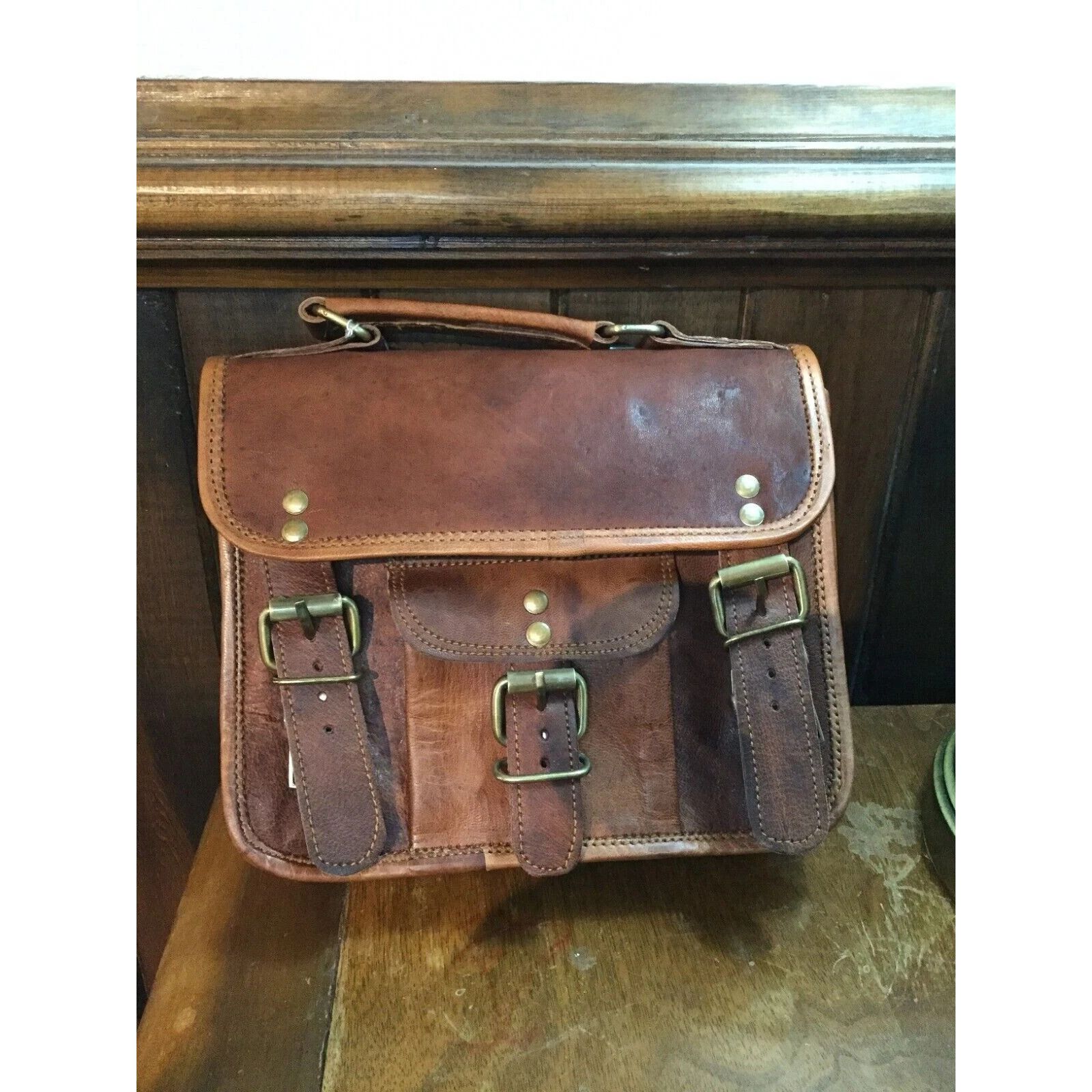 

Сумка Портфель Винтажная Коричневая Кожаная Сумка Мужская Сумка Мессенджер На Плечо Для Ноутбука 11 x 9 x 3 in