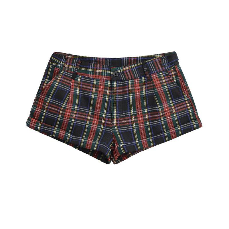 BM Sense American Vintage Red Plaid Low Waist Shorts Women Gyaru Contrast Color Summer Hot Pants All-Match Casual Pants