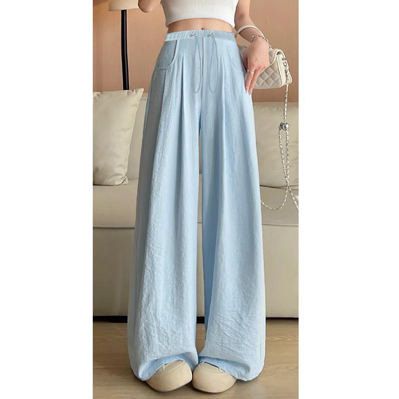 

2026 Summer Ice Cool Maternity Wide-Leg Pants – Casual Petite Milk Puff Yamamoto Trousers 2XL синій