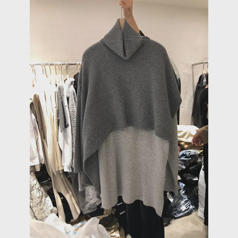 2024 South Korea Women's High Collar Shawl Cape: Cozy Knitted Winter Cloak