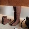 Cowhide Version~ Suede Square Head Medium Boots 2025 New Inner Retro Wide Tube Martin Boots Knight Boots Women's High Boots