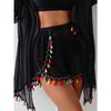 White 3 Piece Bikini Set with Tassel Cover Up Kimono and Shorts Boho Beachwear