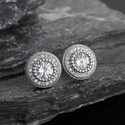Round Zircon Stud Earrings Trendy Brand Hip-Hop Men'S And Women'S High-End Super Flash Micro-Inlaid Diamond Earrings Accessories
