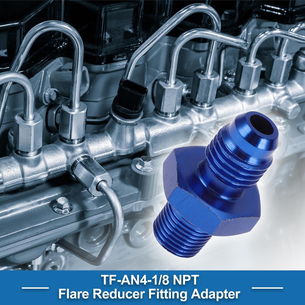 A ABSOPRO Female Flare Reducer Hose Fitting Adapter TF AN4 1/8 NPT Fuel Line Connector Aluminum Blue
