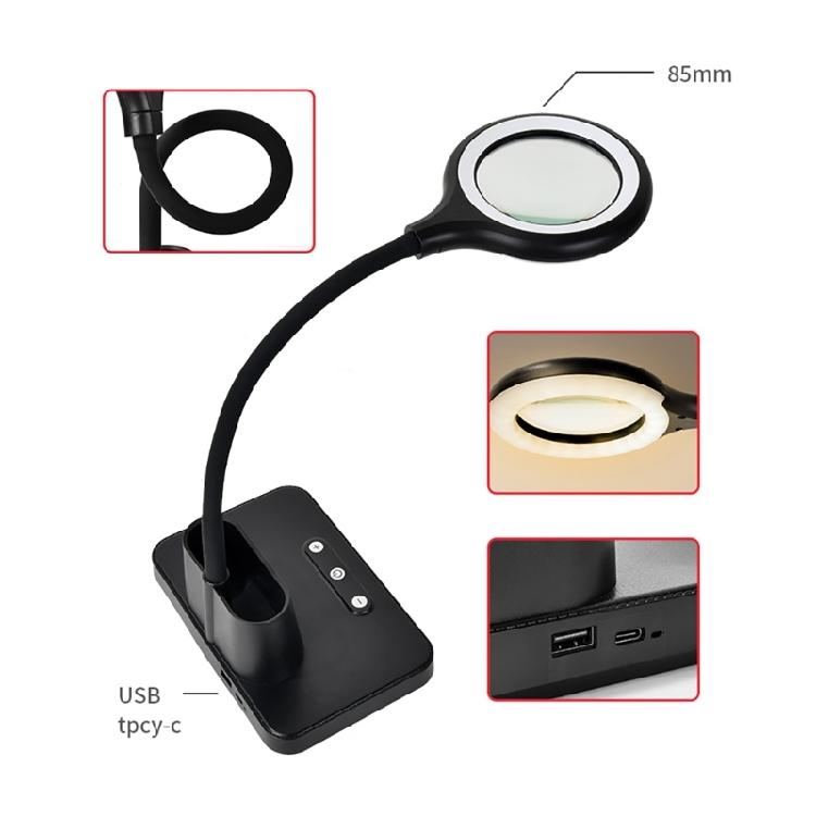USB Charging 5 Times Zoom Magnifying Tool With Selectable Light Tone For Detailed Work Crafts Reading Elderly Artisans