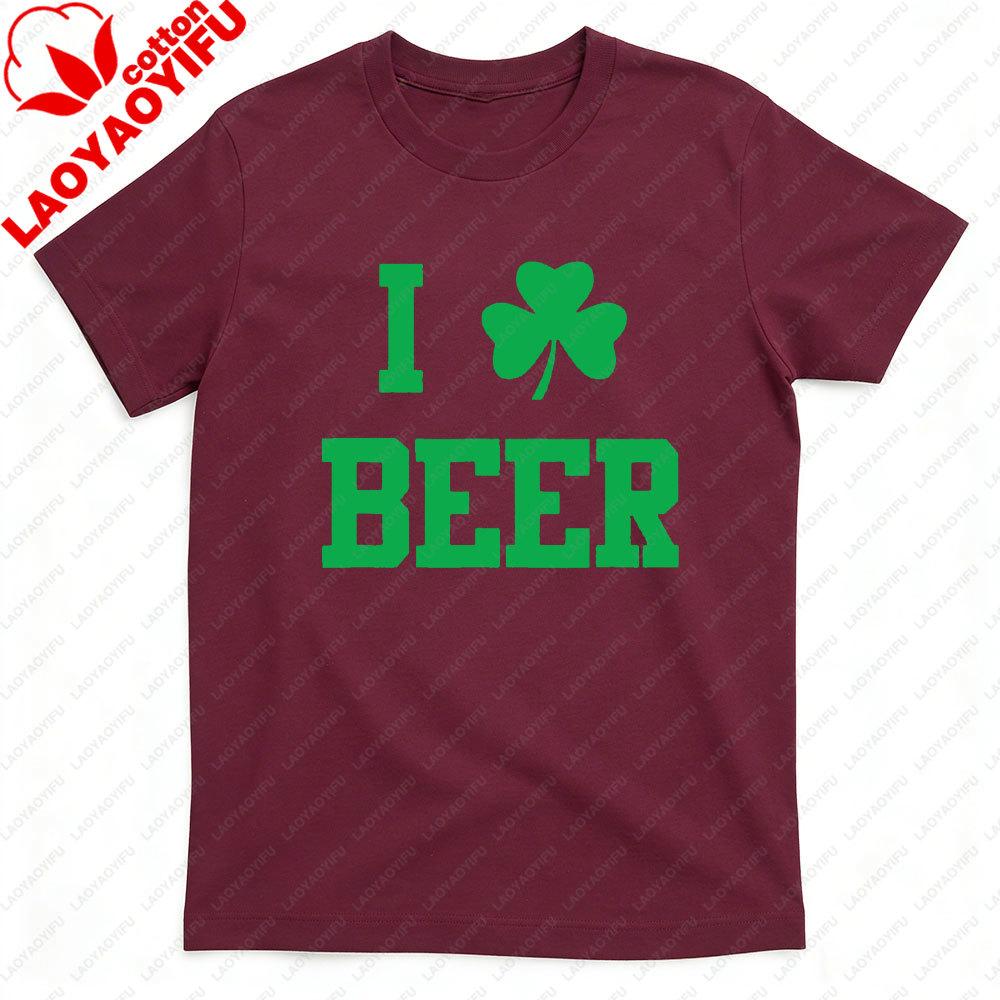 Funny St Patricks Day Shirt I Shamrock Beer Men T Shirt I Love Beer Irish Shamrock Graphic Tee St Pattys Day Casual Unisex Tops