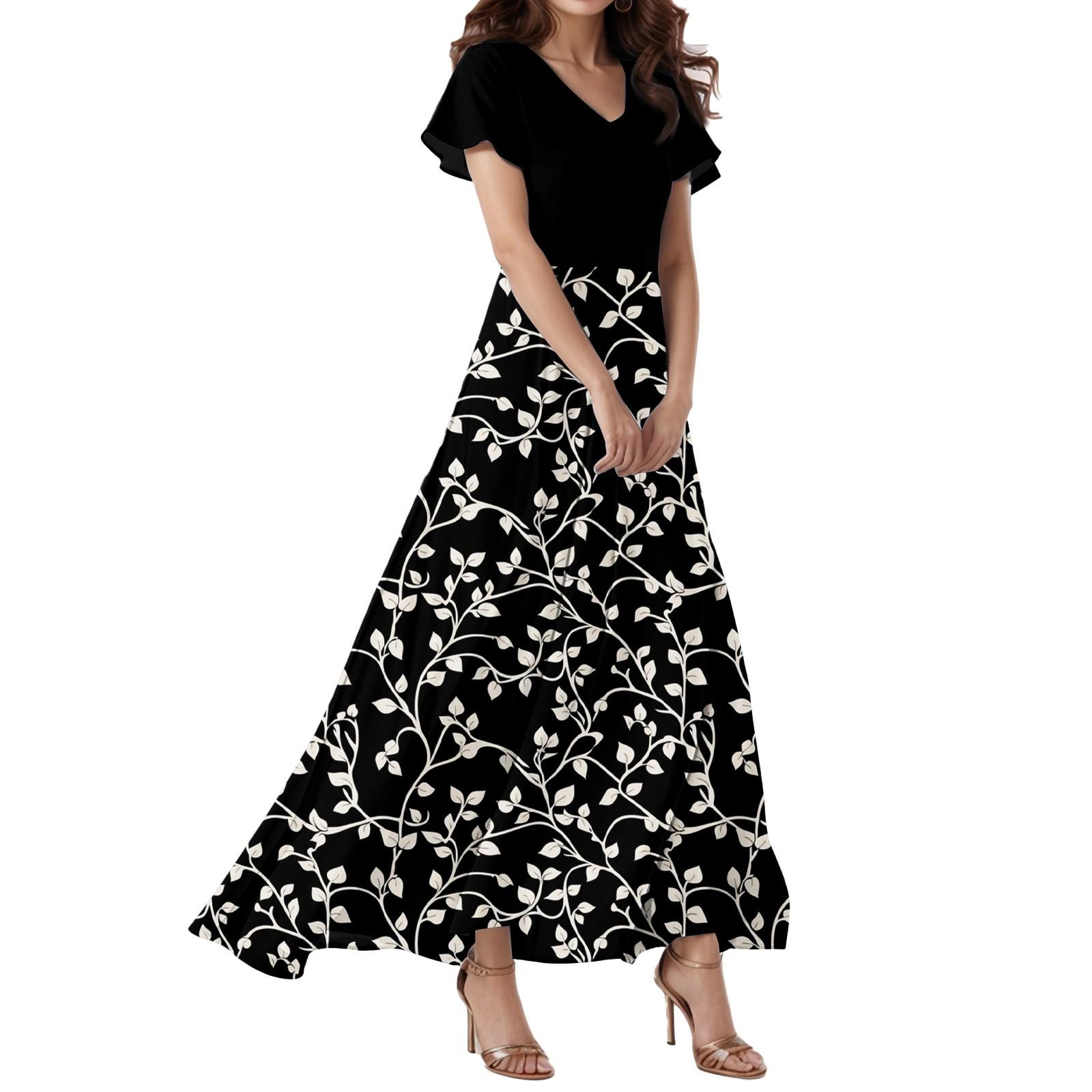 

Женское свободное повседневное платье с V-образным вырезом, короткими рукавами, высокой талией и цветочным принтом Платье с цветочным принтом XS белый