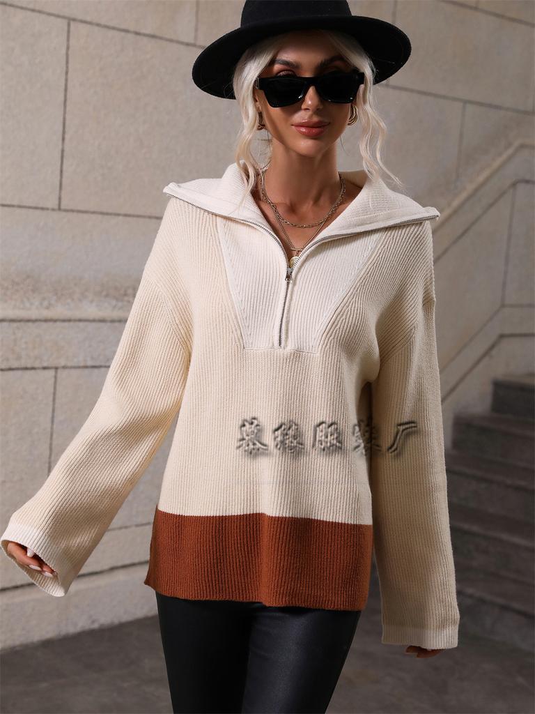 Autumn and winter pullover color matching knitting long-sleeved European and American autumn and winter knitting European and American