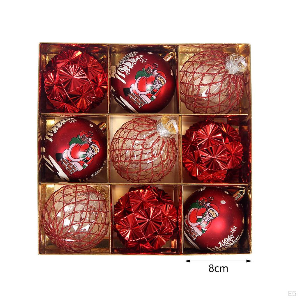 9Pcs Christmas Ball Baubles Xmas Tree Hanging Pendants Party Supplies Decor for Window Yard