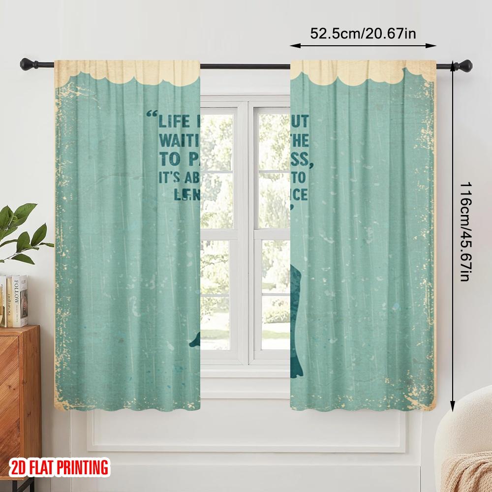 2pcs 2D flat printing Window Curtains Dance In The Rain 100% Polyester Fabric Without Electricity Holiday Decorations Perfect