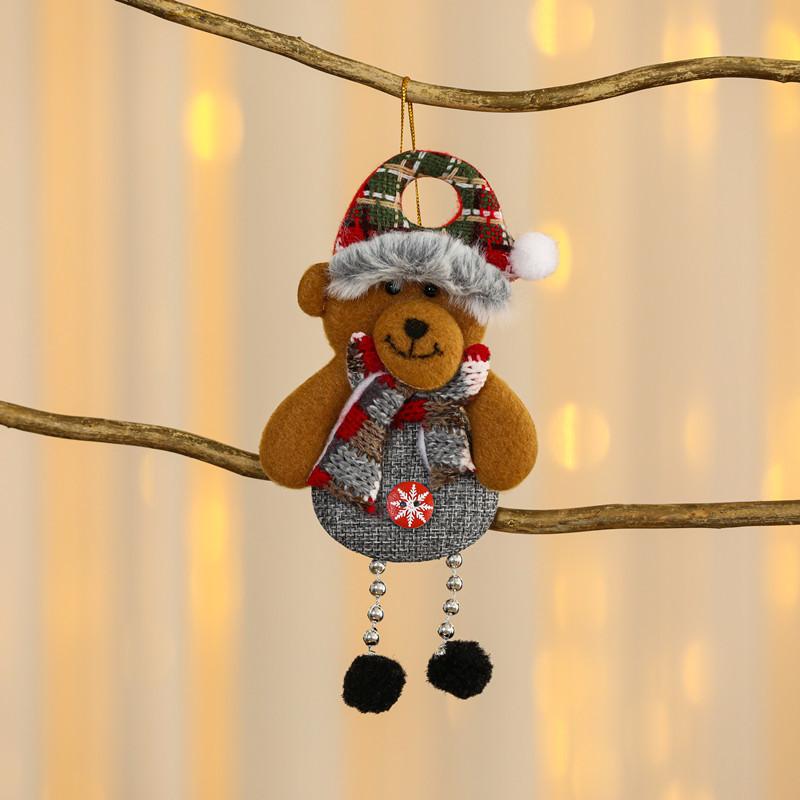 Christmas Themed Decorations Ornaments Fabric Santa Claus Reindeer Figurines Little Bear Snowman Hanging Decorations Pendant
