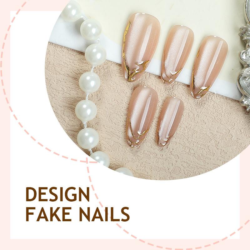 Cat's Eye Cross-border Special for Wearing Nail Almond Nail Patch Shining Fashion Wind Gilt Line Nail Patch 24 pieces