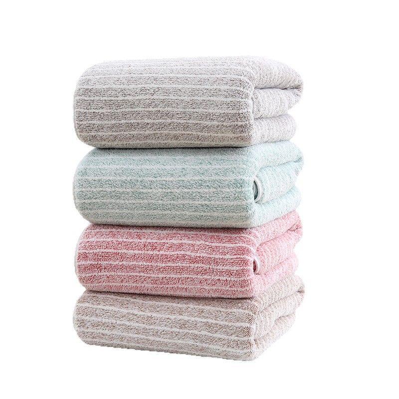 Oversized Coral Fleece Striped Bath Towel - Thick, Non-Shedding, Absorbent, for Adults and Home Use