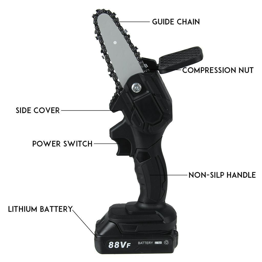 Electric Chain Saw Lithium Battery 88V Mini Pruning One-handed Garden Tool With Chain Saws Rechargeable Woodworking Tool 800W