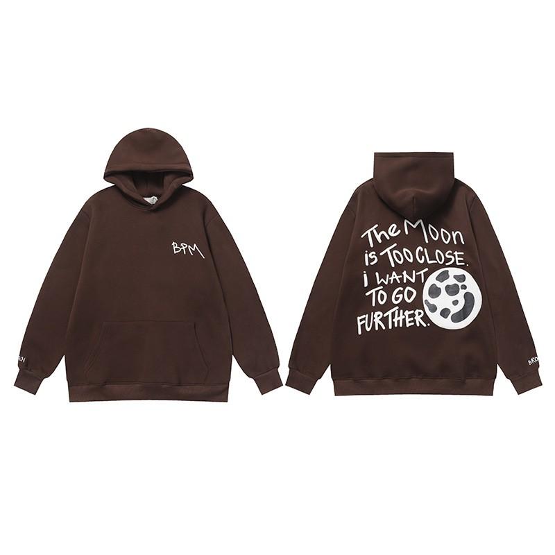 Mens Oversized Hoodie With Retro Moon Print Streetwear Sweatshirt Winter