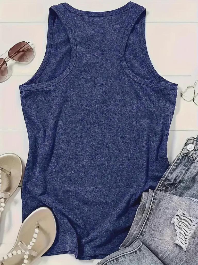 Colorful Letter Print Round Neck Sleeveless Vest - Spring/Summer Casual Top for Women