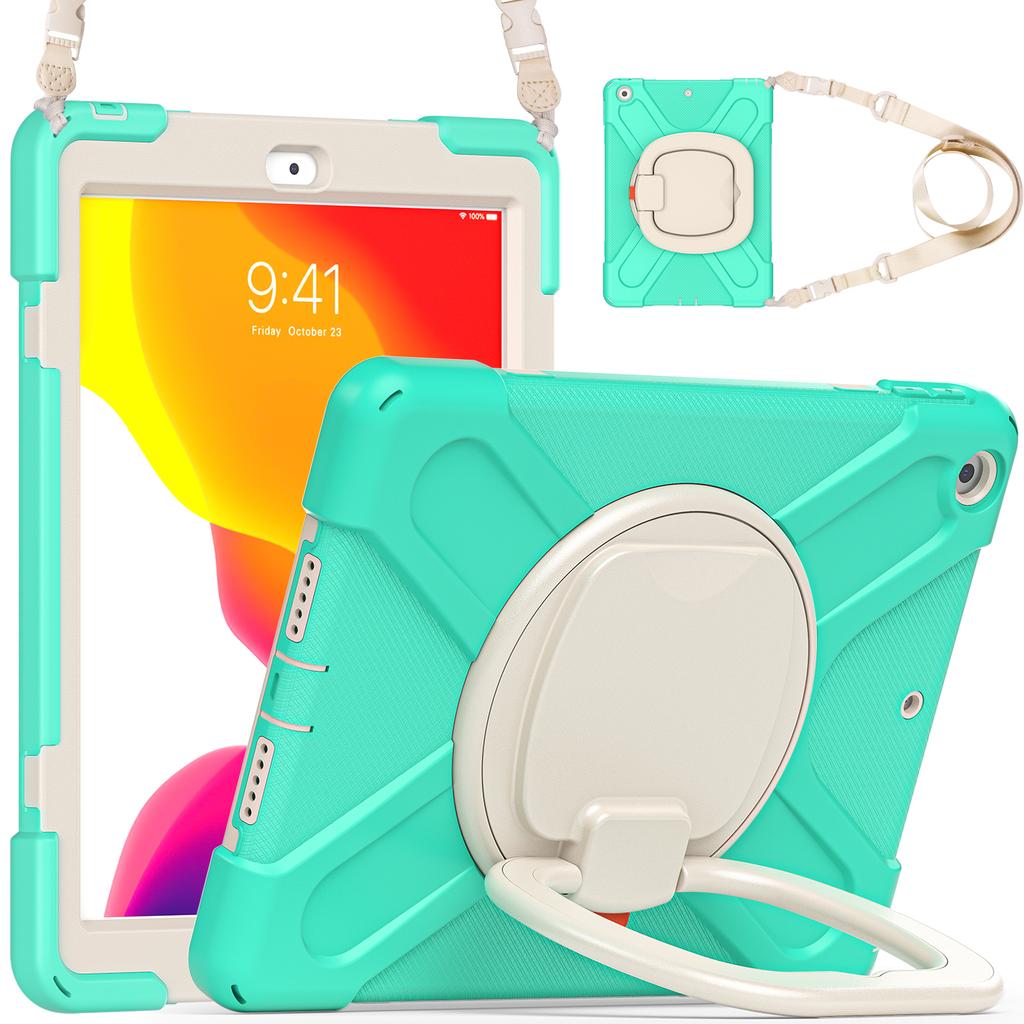 360 Rotating Kids Case Universal for IPad 10.2 2019 2020 2021 7th 8th 9th Generation Heavy Duty Stand Cover with Shoulder Strap