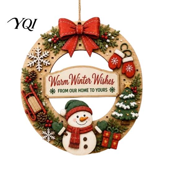 Christmas Party Wall Accents Interchangeable Wooden Wreath, 12 Pcs Front Door Plaque, DIY Decorative Wreath for Entrance Handmade Pattern Hanging