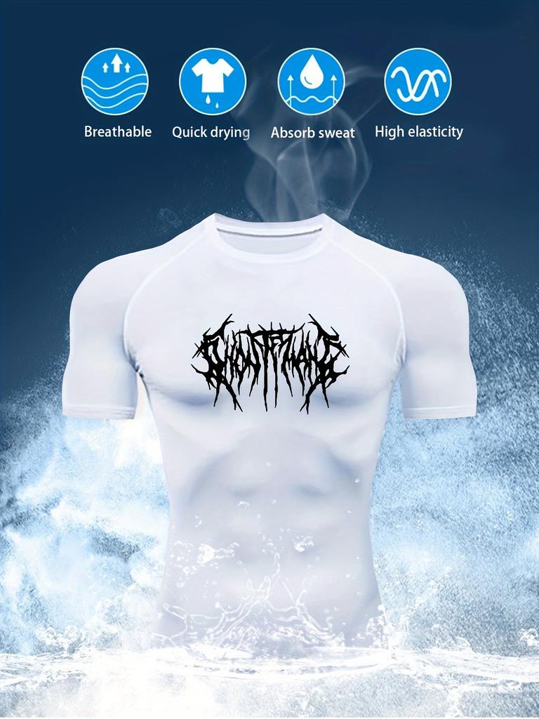 Graffiti Letter Print Men's Compressed Shirt Exercise Exercise Quick-drying Tight Fitness T-shirt