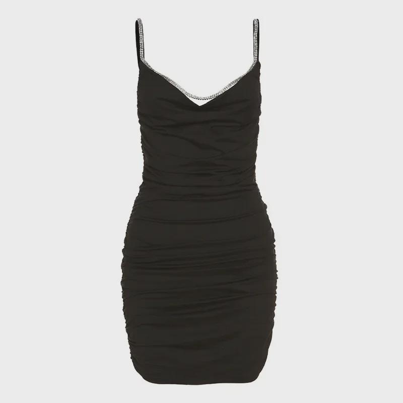 2023 Sommer V-Ausschnitt Slim Kleid mit Hot-Drill-Details