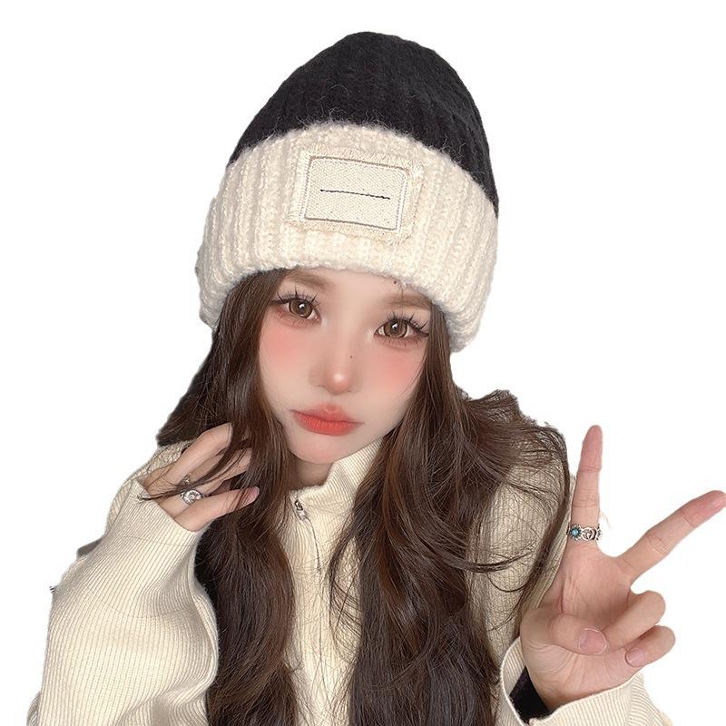 New Korean Version of Versatile Wool Knitted Hat for Women with Big Head Circumference Warm Windproof Ear Protection Wool Hat Fashion Pile