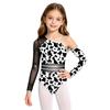 Kids Girls Leopard Printed Gymnastics Ballet Leotards Dance Performance Costume Rhinestones Caveman Jumpsuit with Oversleeve