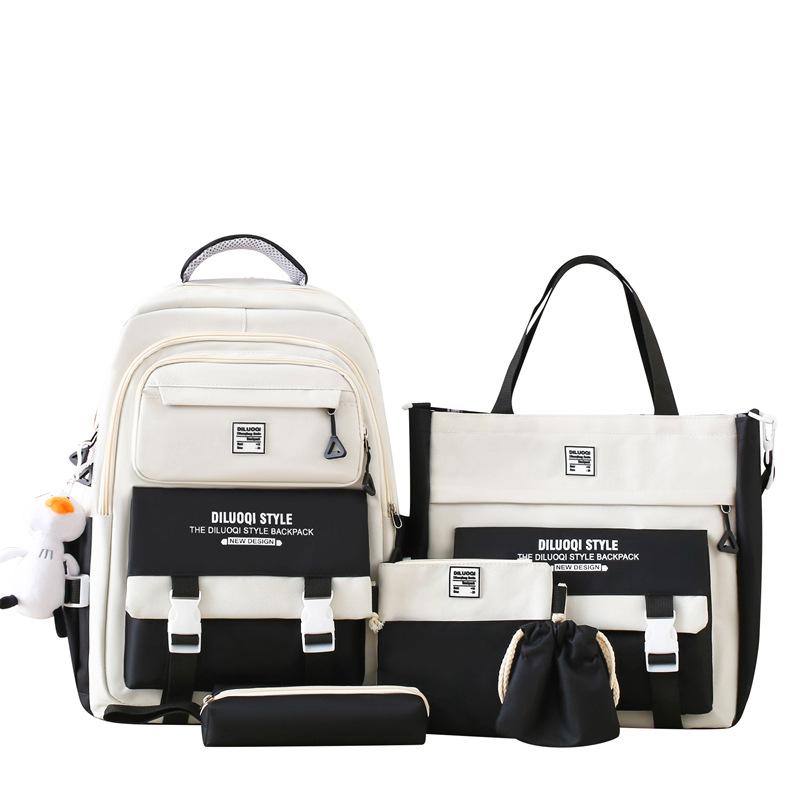 

TS JYL laptop bag,American Retro Backpack Girl New Color Block 4 Sets Student School Bag Does not include pendants чёрный