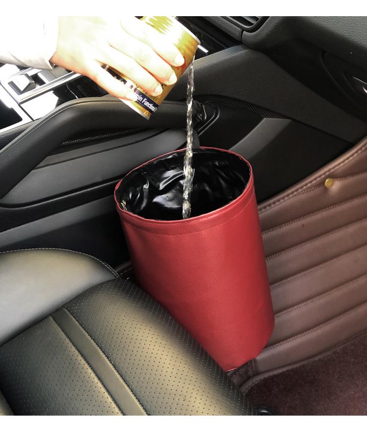 2020 Multi-Purpose Leather Car Door & Seat Back Foldable Trash Can Storage Box, Waterproof and Hanging.