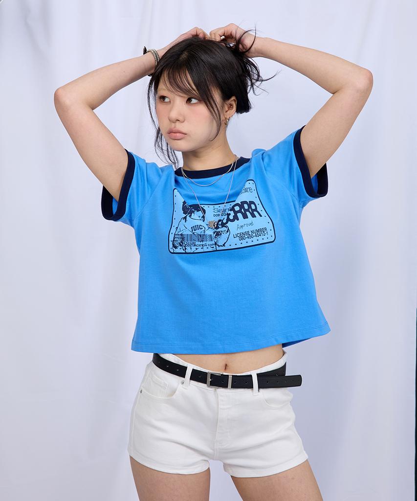 EEERRR Saint Licence Artwork Semi-Crop Ringer T-Shirt (Blue)