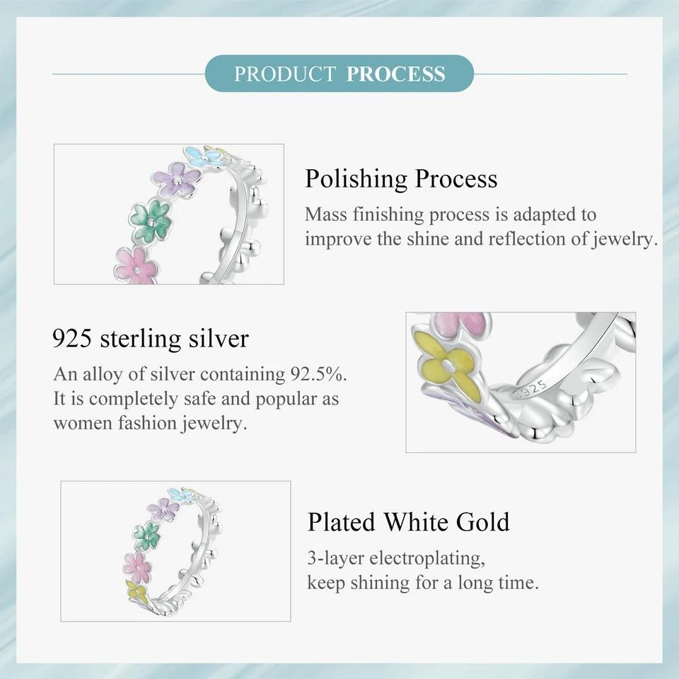 BAMOER 925 Sterling Silber Mehrfarbige Emaille Mini Blumen Ring für Frauen Mädchen Party Süße Feine Schmuck Geschenk