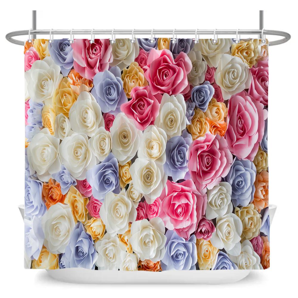 Natural Flowers Butterfly Shower Curtain Morden Art Floral Girl Waterproof Fabric Bathroom Curtain Room Decor Curtain With Hooks