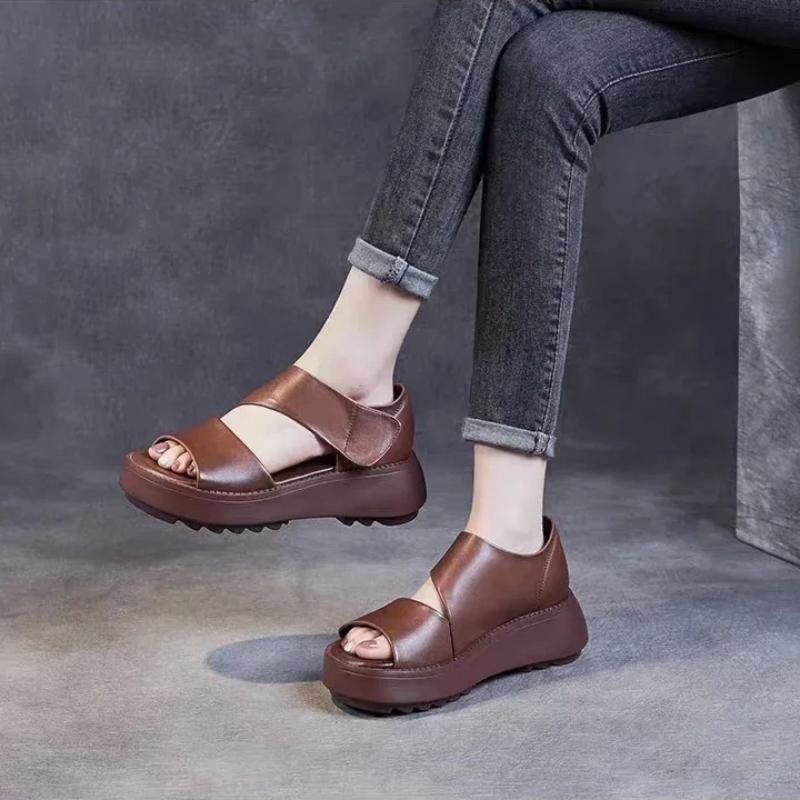 Summer New Versatile and Breathable Retro Roman Sandals Matsutake Thick Sole Sandals for Women