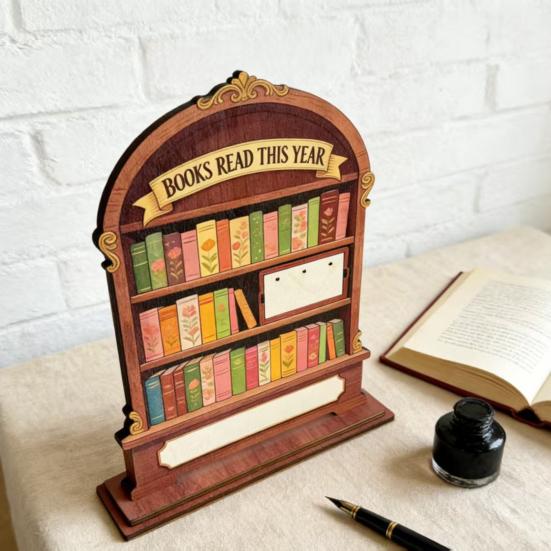 Contador de Livros Lidos Este Ano Placa de Rastreamento de Leitura de Madeira para Estante Decoração de Biblioteca Presentes Literários para Amantes de Livros Leitora Compulsiva Mulheres Professor