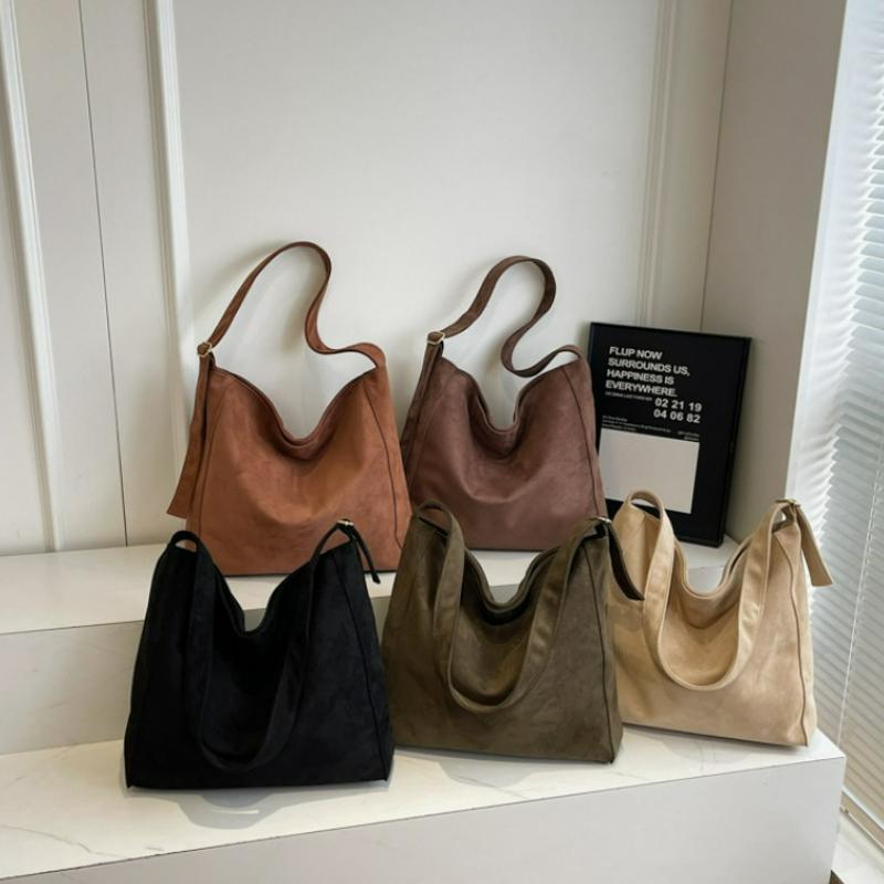 French Style Minimalist Shoulder Bag New Large Capacity Suede Tote Bag Vintage Versatile Handbag