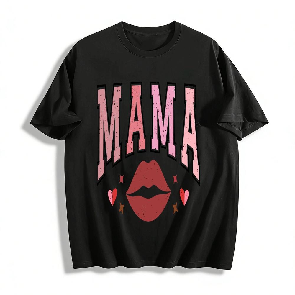 

Vintage MAMA Letter Lip Print Casual Parent-child Crewneck T-shirt Pure cotton T-shirt XXS